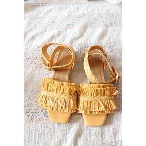 Paloma Barcelo Giselle Yellow Raffia Straw Strap Sandals Size 37